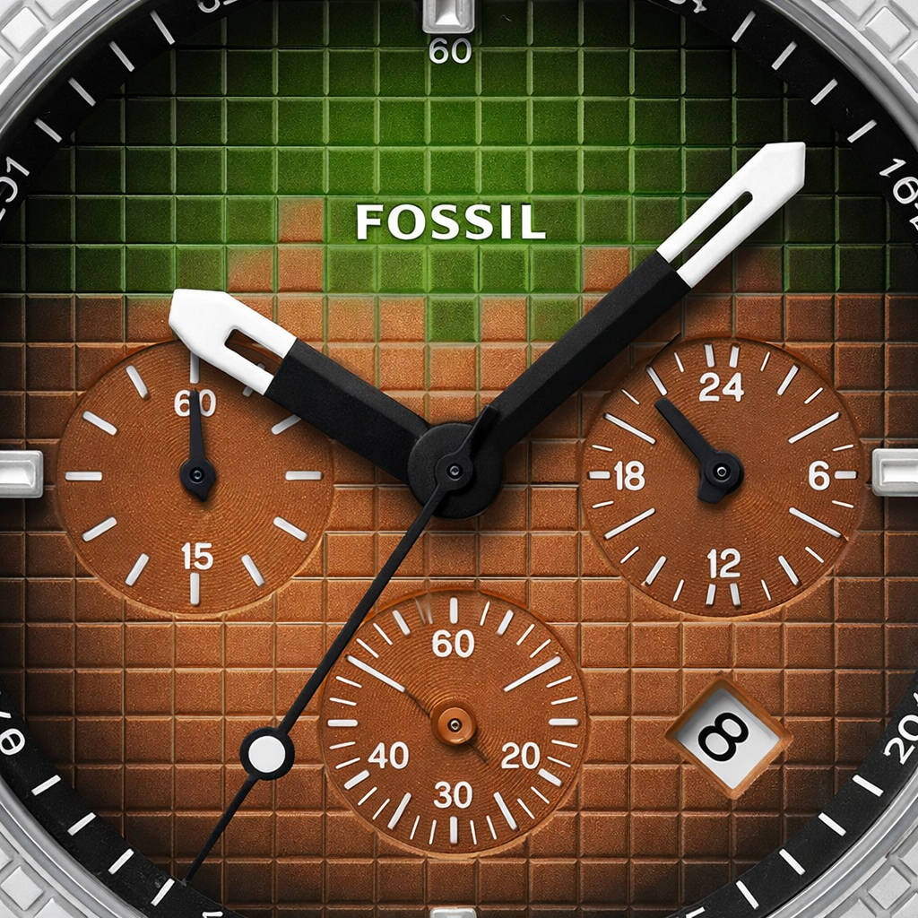 Fossil Grid Chronograph Silver Case Brown Leather Watch