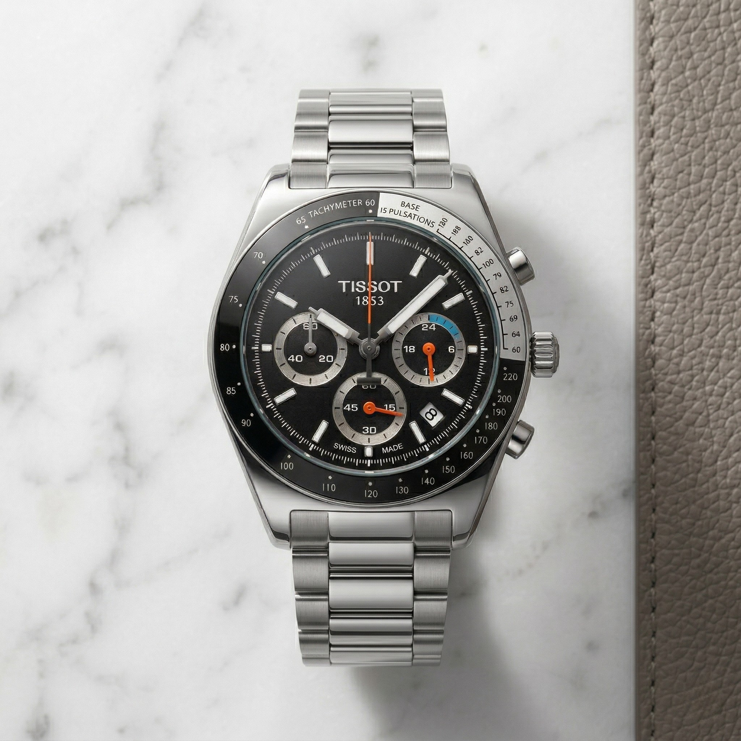 Tissot Chronograph Black Dial Silver Case Stainless Steel Bracelet