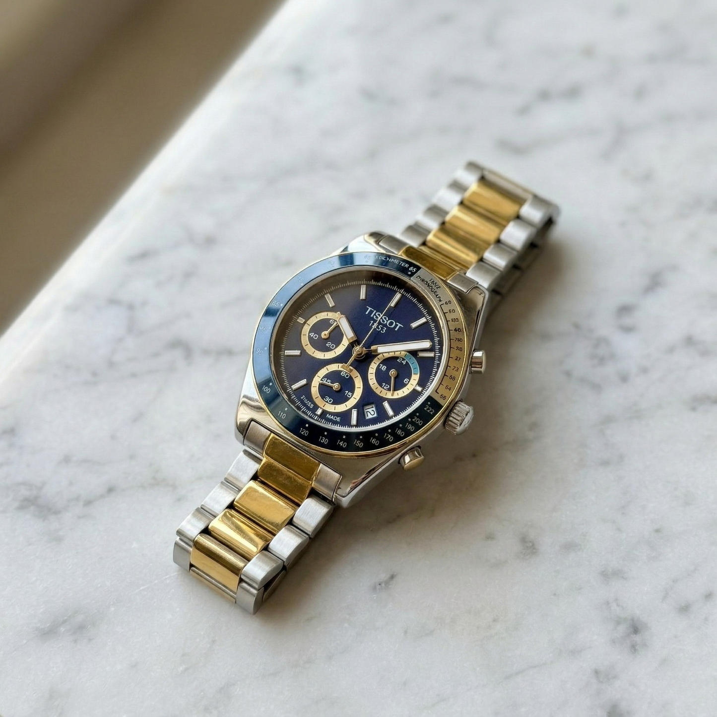 Tissot Chronograph Blue Dial Silver Case Two-Tone Steel Bracelet