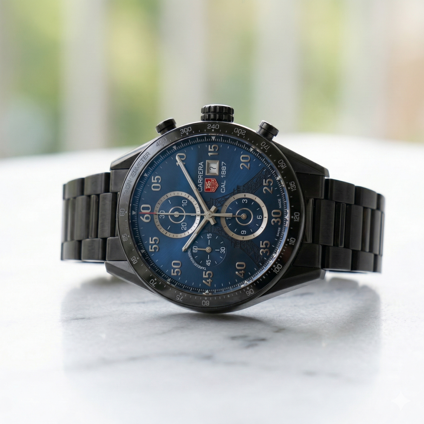 TAG Heuer Carrera Eiffel Tower Dial Black Case Metal Bracelet