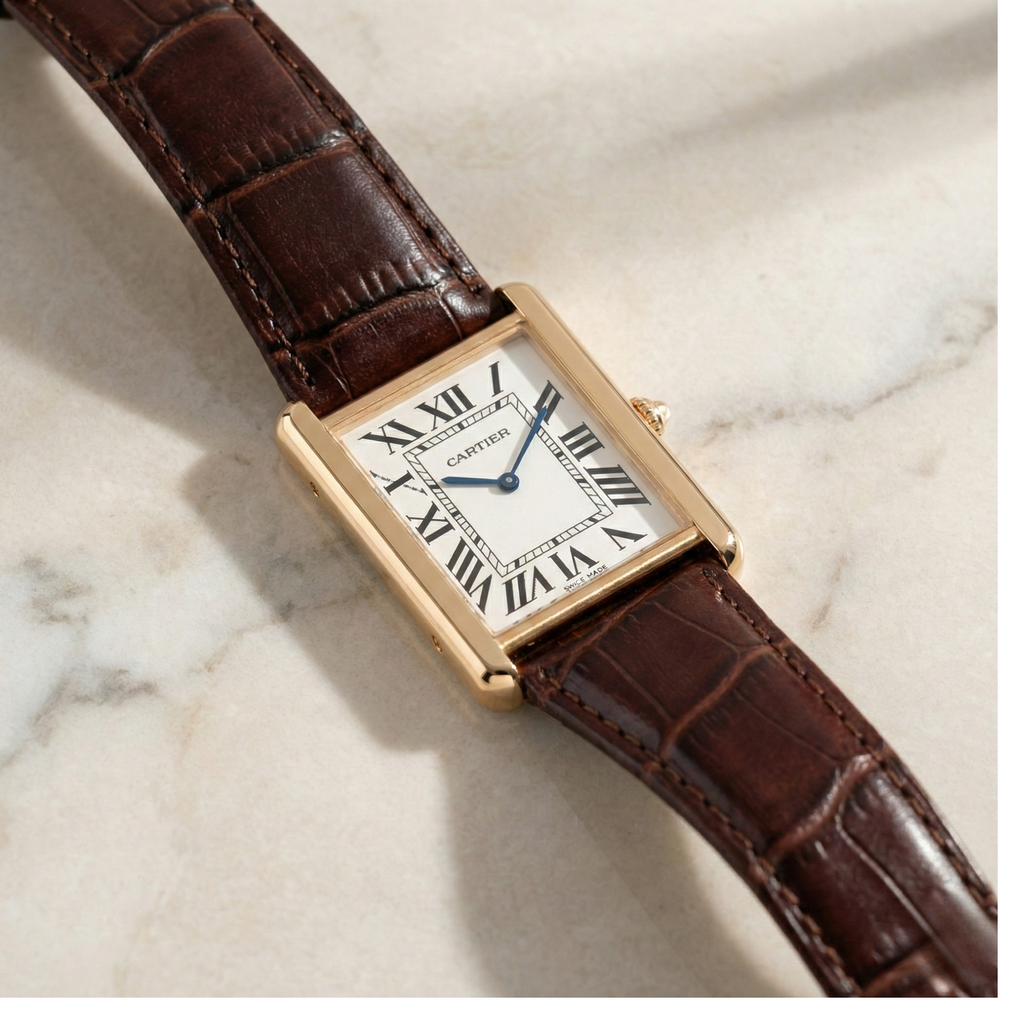 Cartier Slim Rectangular – Brown Leather Strap