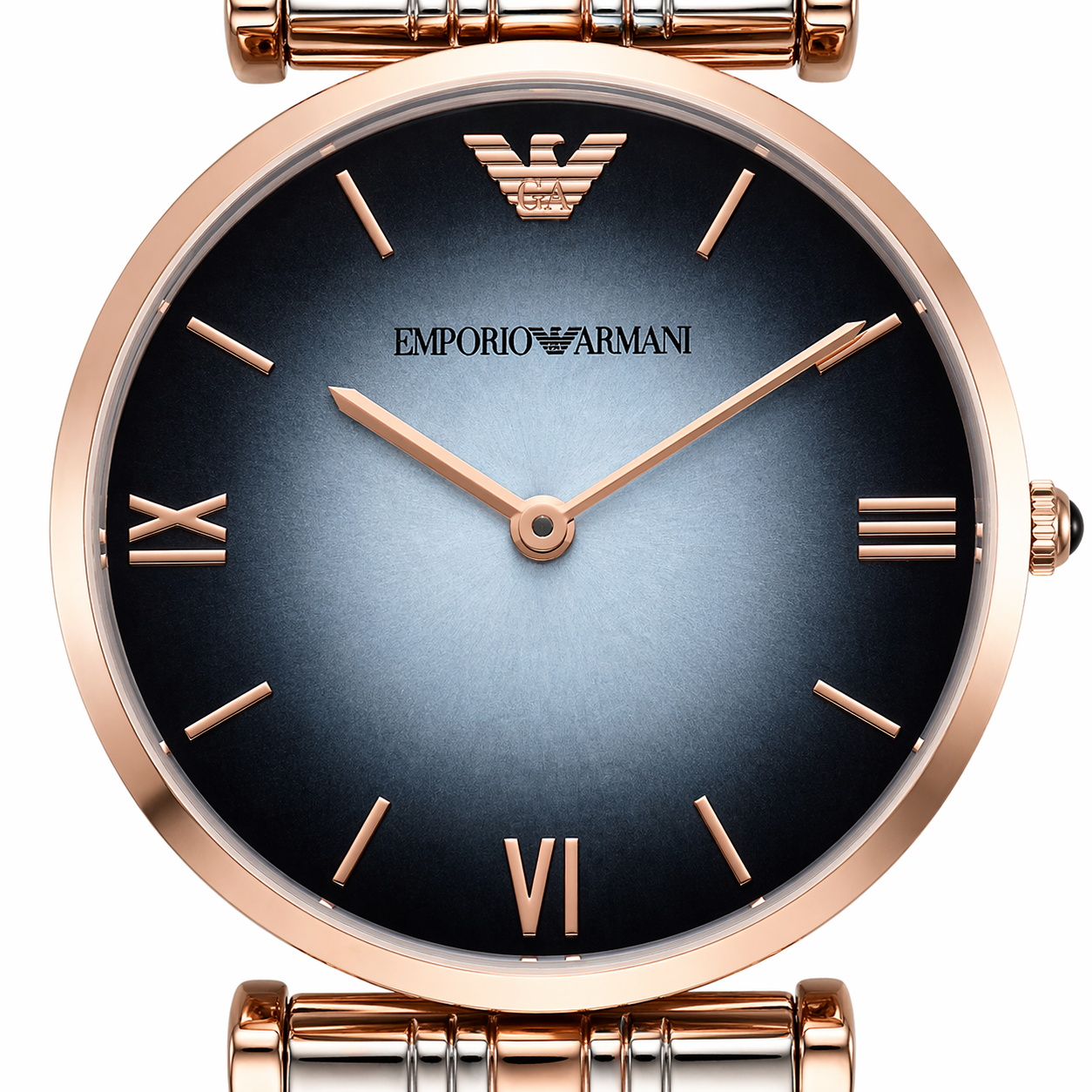 Emporio Armani Minimal Blue Dial Watch – Rose Gold Case Stainless Steel Bracelet