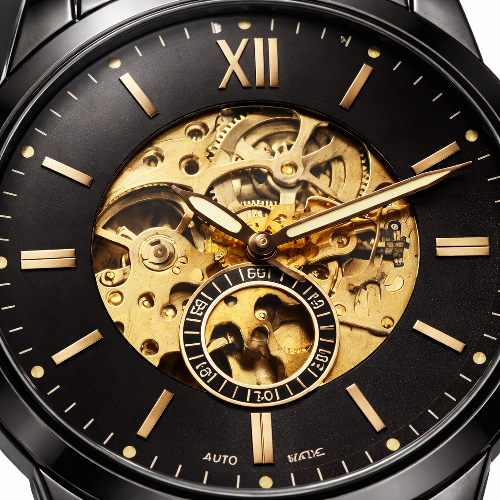 Fossil Skeleton Automatic Black Dial – Black Steel Bracelet
