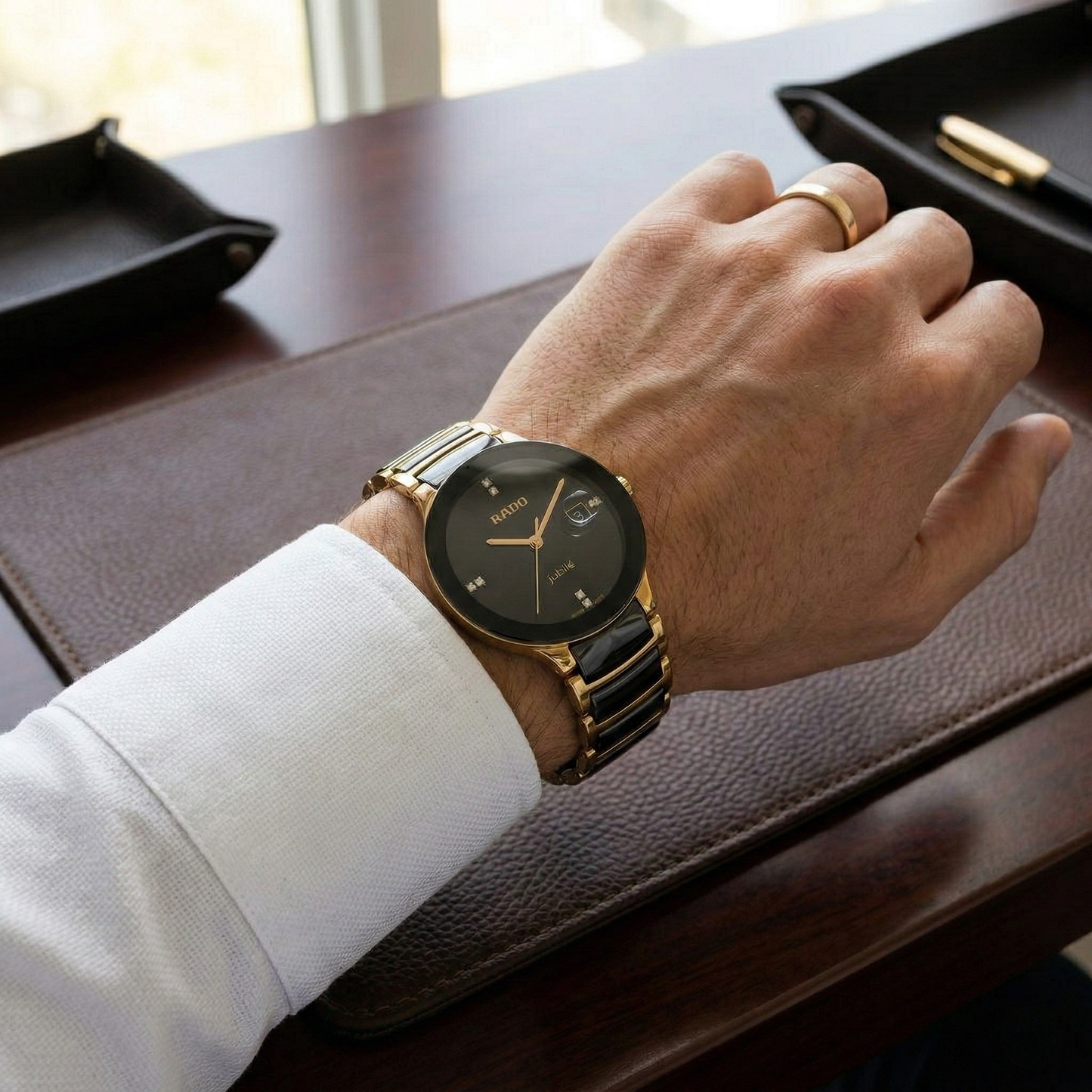 Rado Jubile Round Black Dial Gold Case Ceramic Bracelet Watch