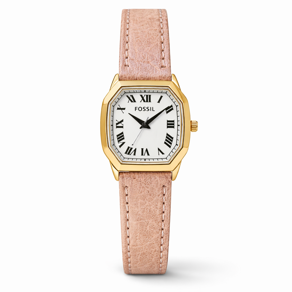 Fossil Classic Roman Dial Gold Case Pink Leather Strap