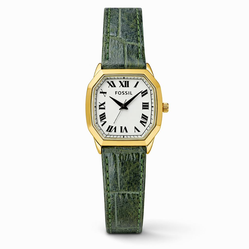 Fossil Classic Roman Dial Gold Case Green Leather Strap