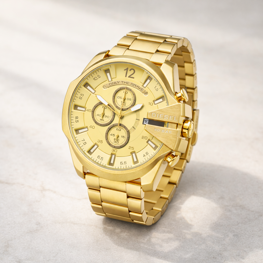 Diesel only the brave Diesel Oversized Chronograph Gold Dial – Gold Stainless Steel Bracelet