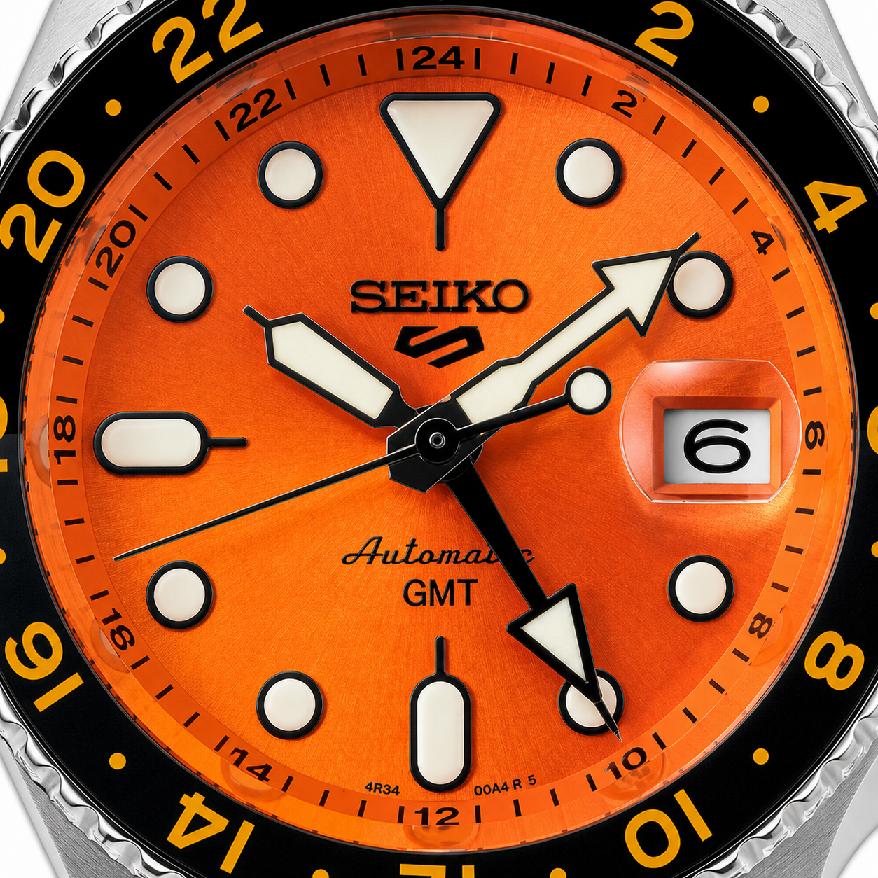 Seiko 5 GMT Automatic Stainless Steel Orange Dial Jubilee Watch
