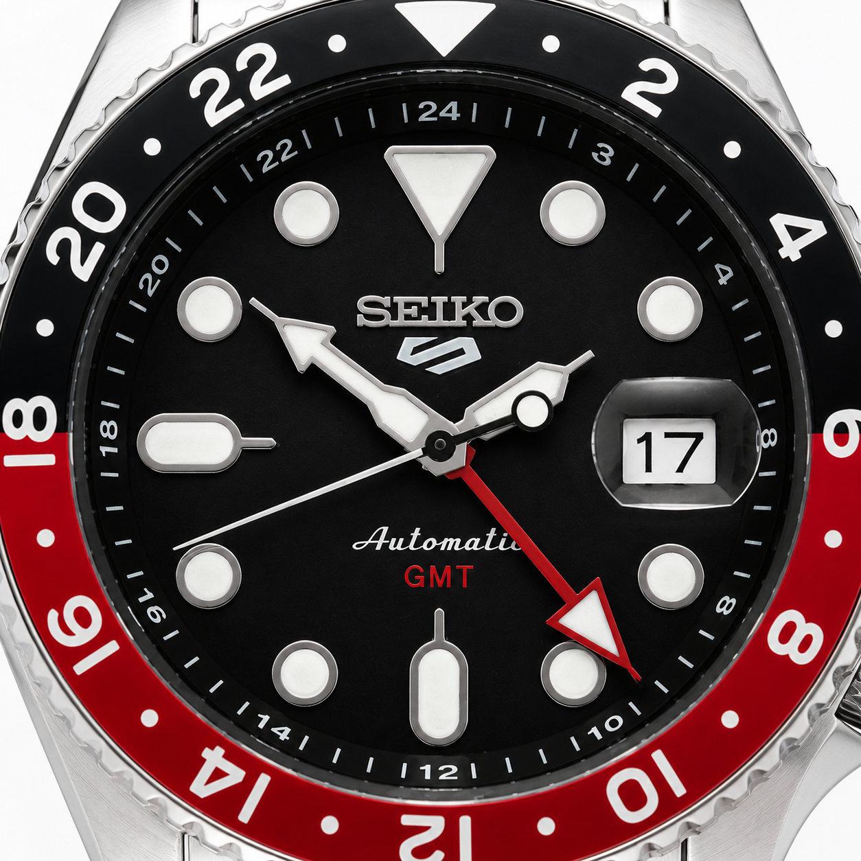 Seiko 5 GMT Automatic Stainless Steel Black Dial Jubilee Watch