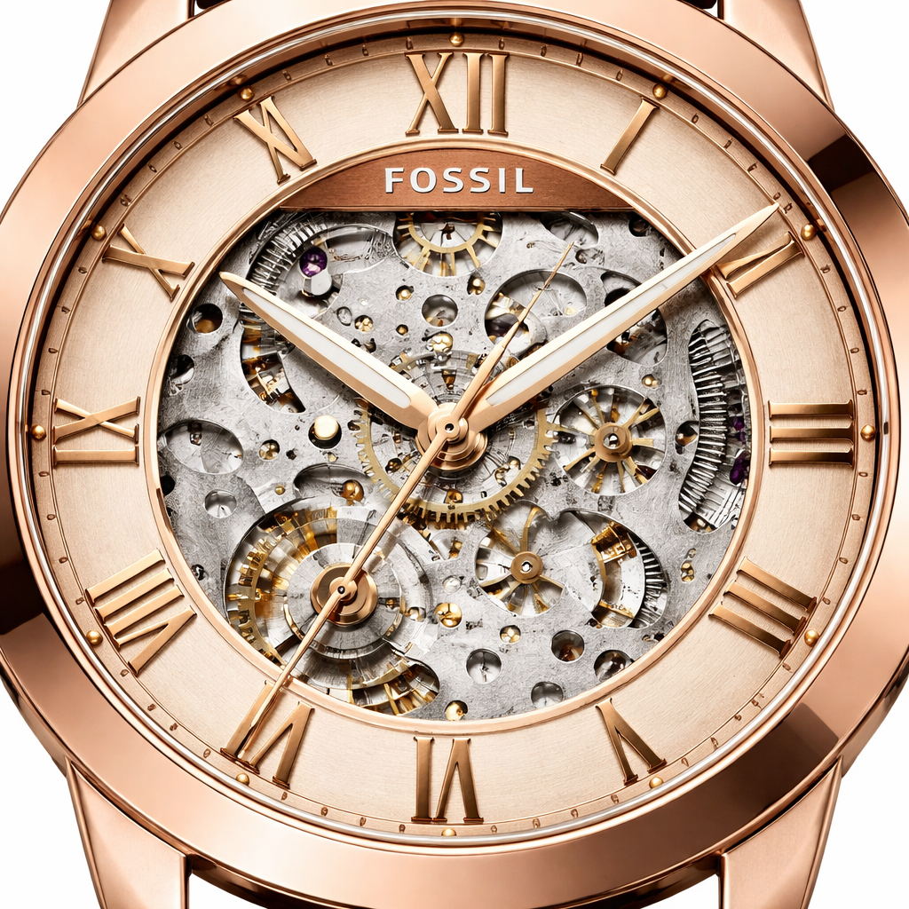 Fossil Skeleton Classic Rose Gold Case – Brown Leather Strap