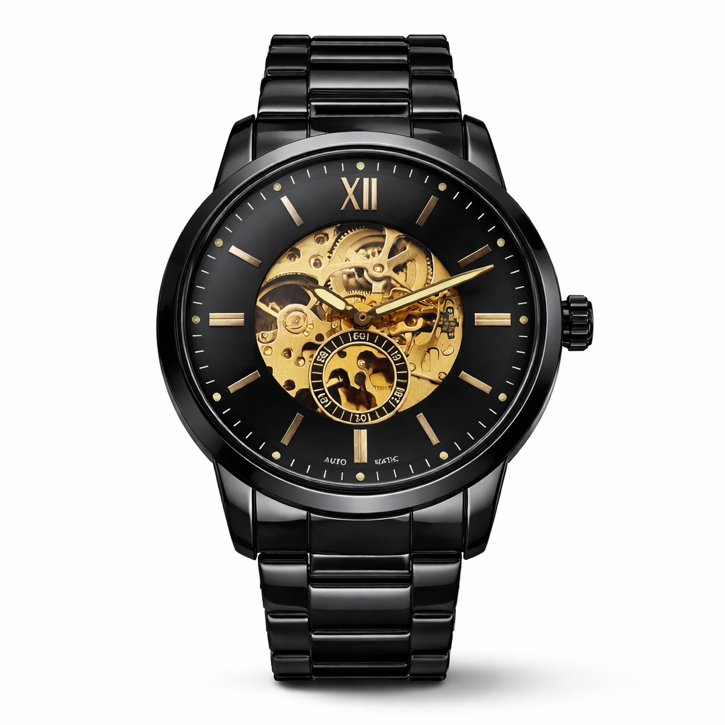 Fossil Skeleton Automatic Black Dial – Black Steel Bracelet