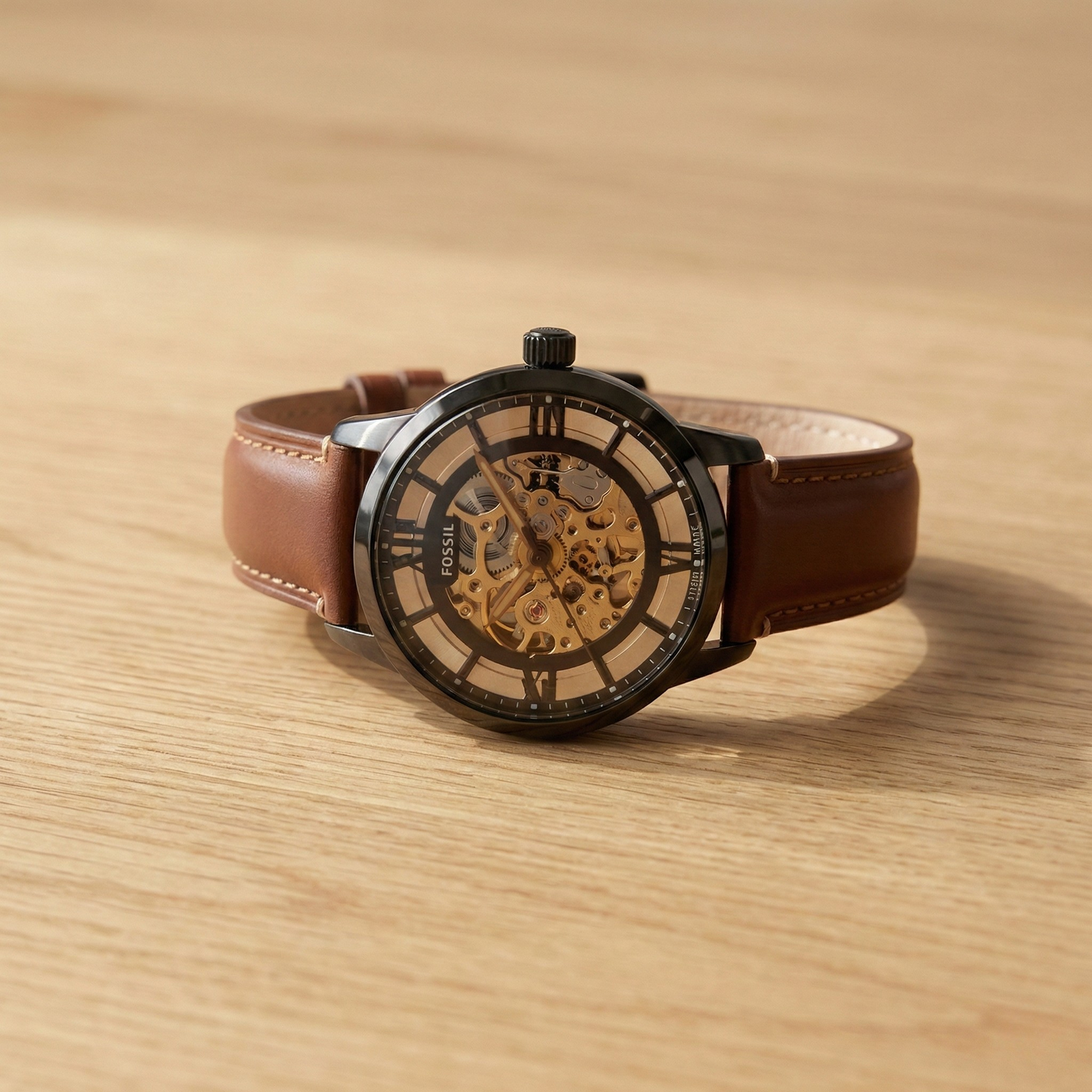 Fossil Townsman Leather Skeleton – Brown Strap