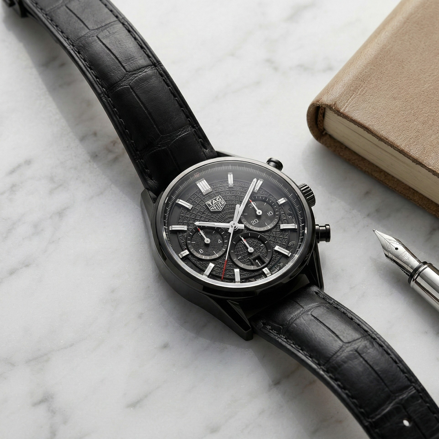 TAG Heuer Carrera Eiffel Tower Edition Black Case Black Leather Strap Chronograph