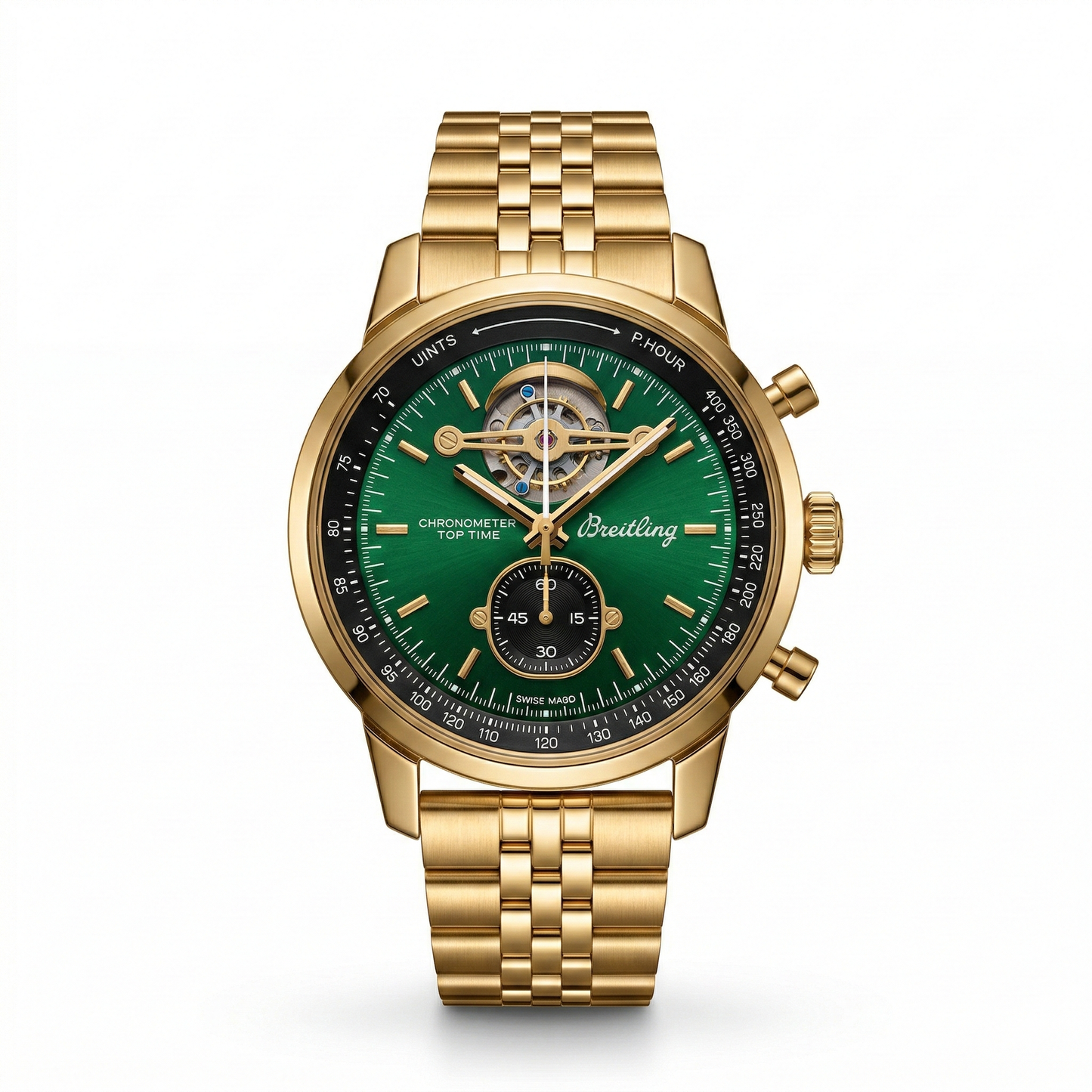 Breitling Top Time B21 Chronograph Tourbillon Green Dial Gold-Tone Bracelet