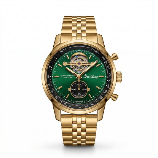 Breitling Top Time B21 Chronograph Tourbillon Green Dial Gold-Tone Bracelet