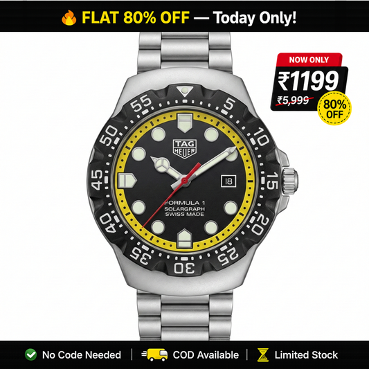TAG Heuer Formula 1 Solargraph Black Dial Yellow Ring Stainless Steel Bracelet
