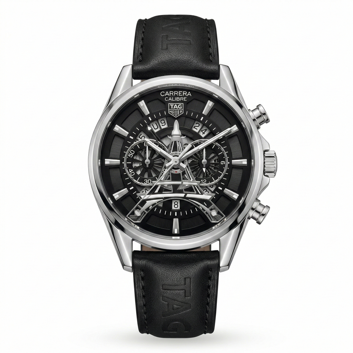 Tag Heuer Eiffel Tower Chronograph Silver Case Black Leather
