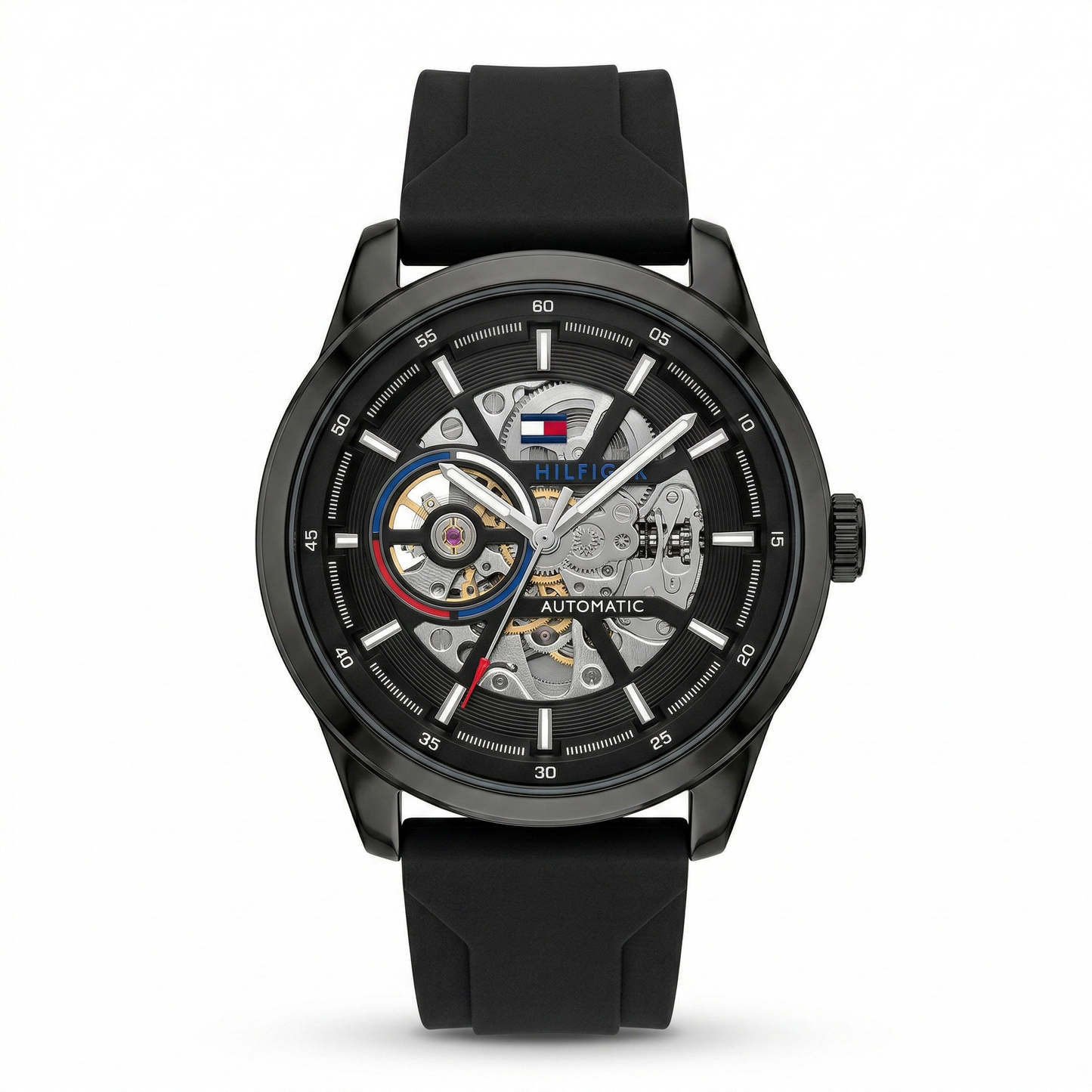 Tommy Hilfiger Automatic Skeleton Black Case Black Silicone Strap