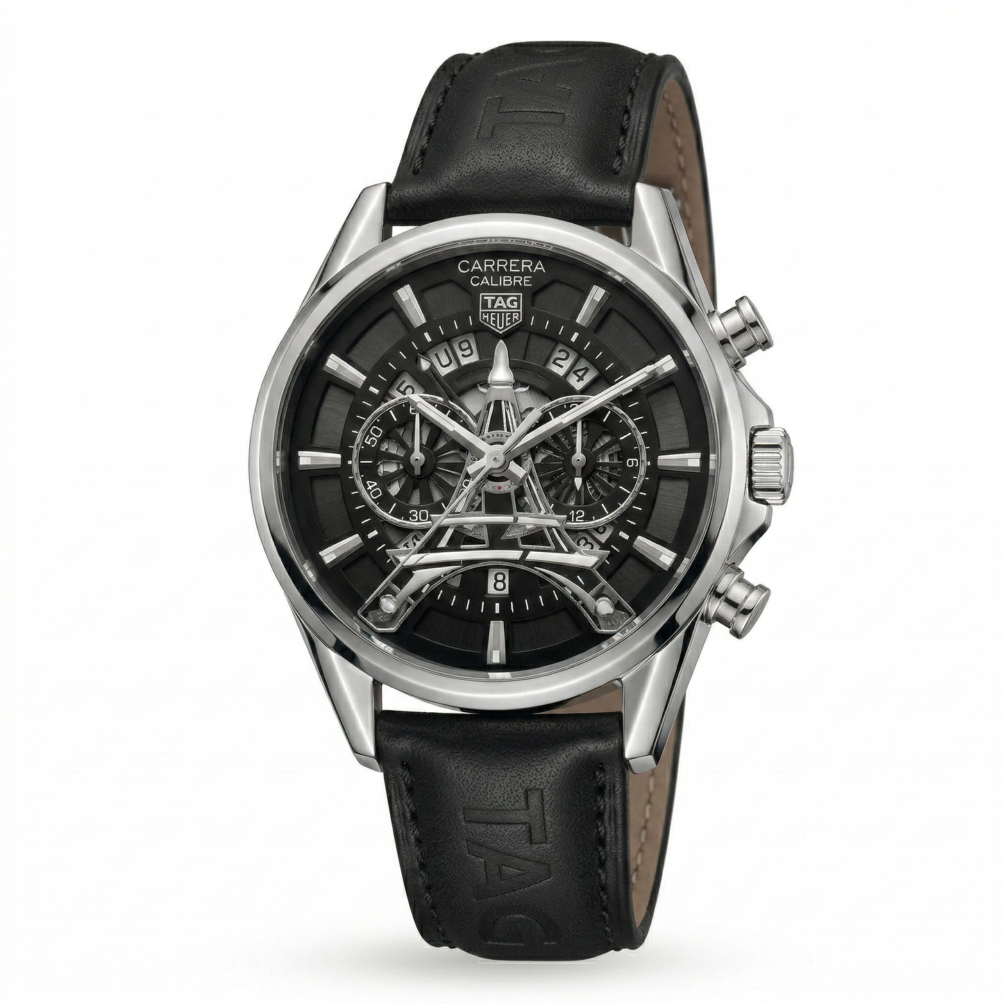 Tag Heuer Eiffel Tower Chronograph Silver Case Black Leather