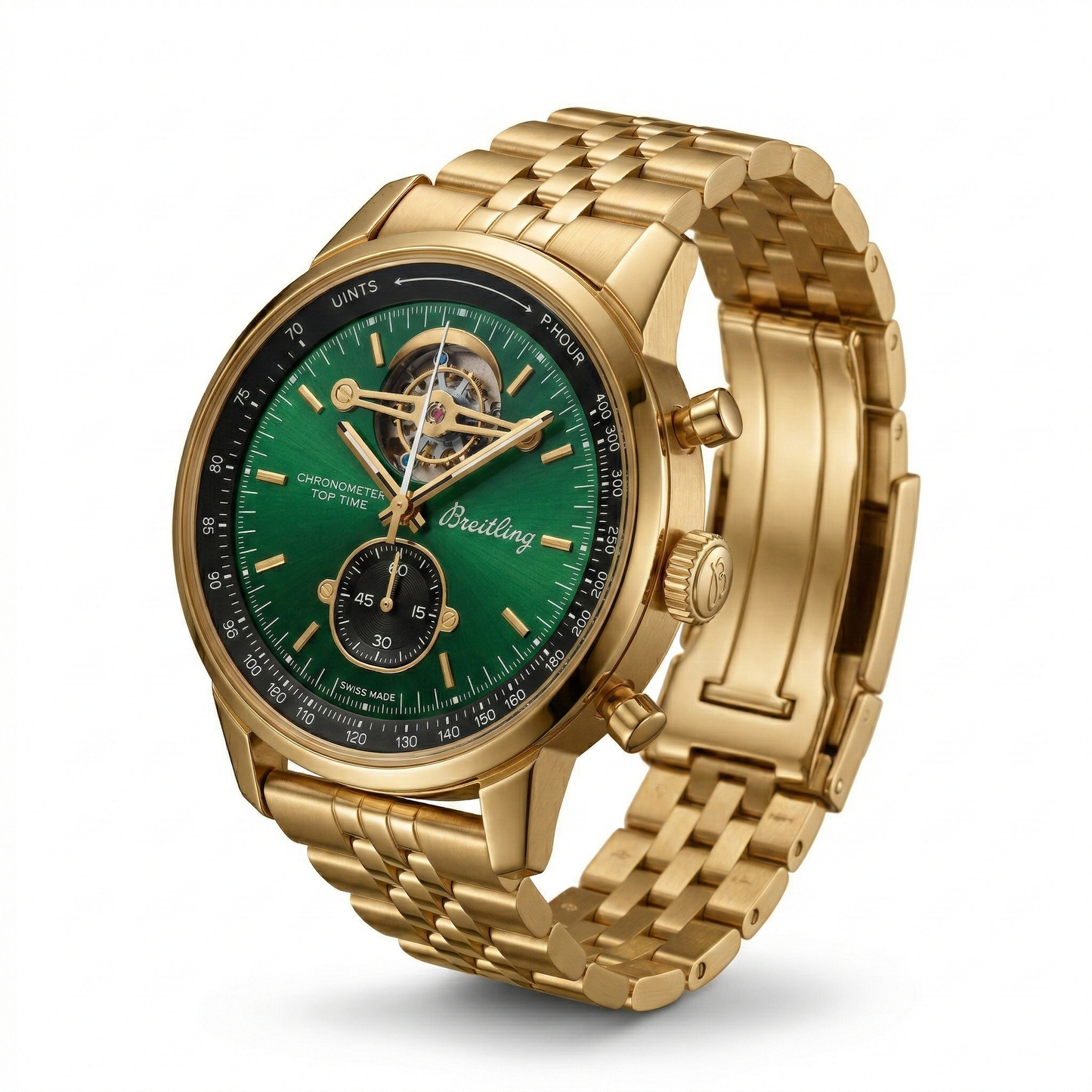 Breitling Top Time B21 Chronograph Tourbillon Green Dial Gold-Tone Bracelet