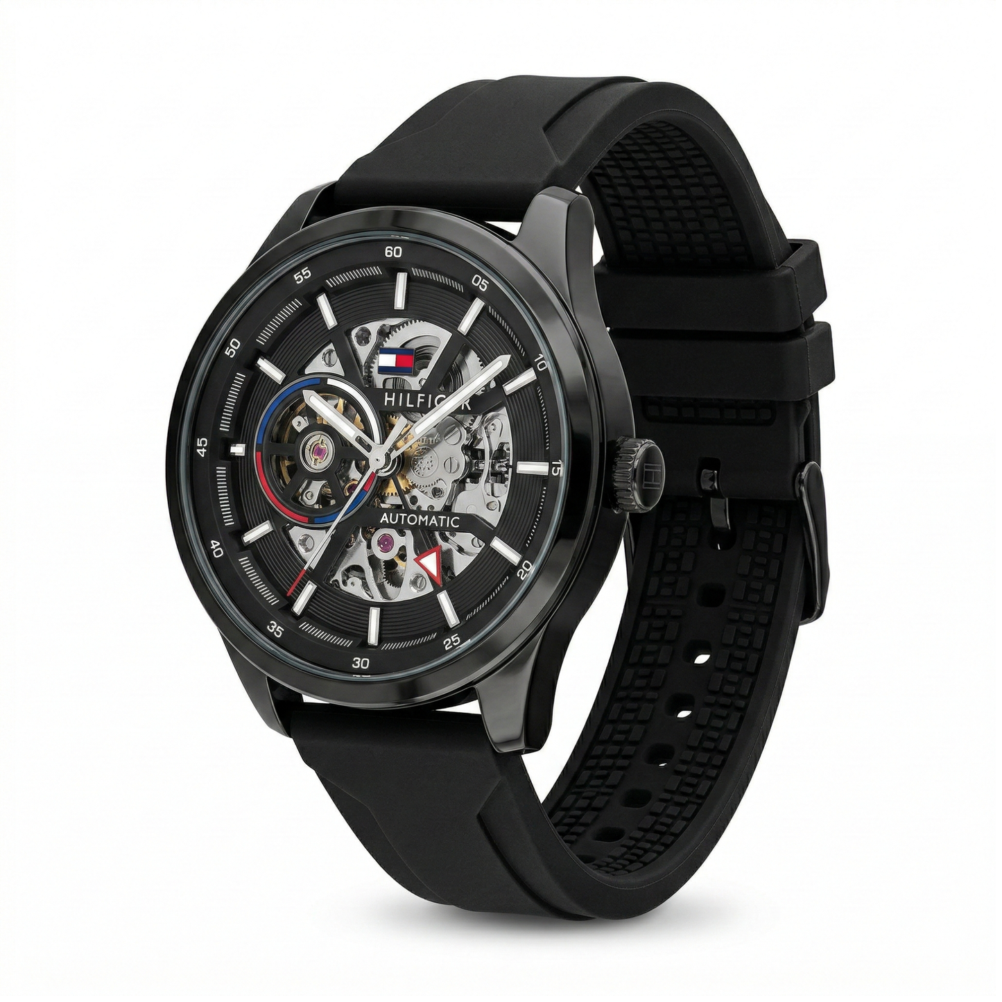 Tommy Hilfiger Automatic Skeleton Black Case Black Silicone Strap
