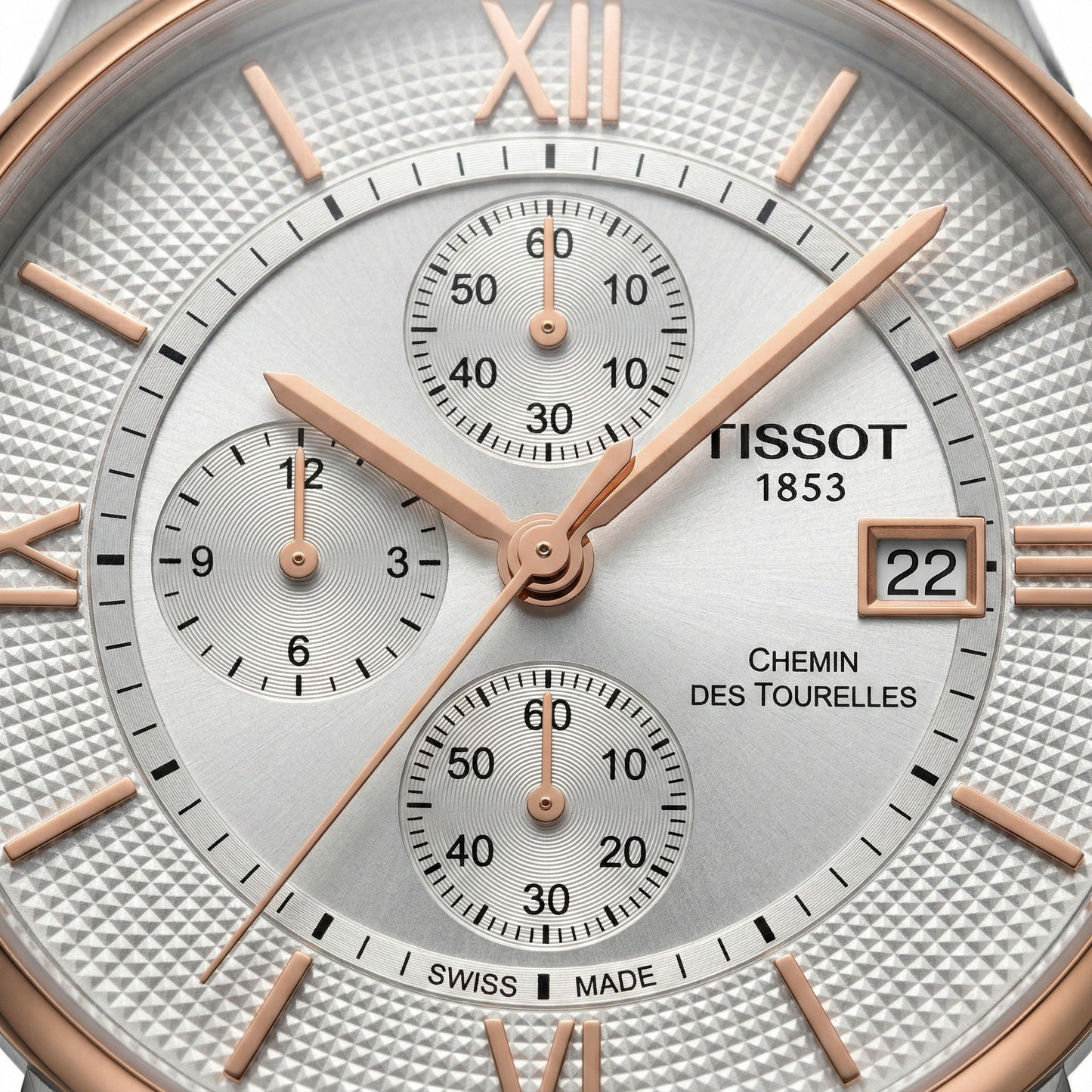 Tissot Chemin 1853 – Silver Dial Rose Gold Chronograph Black Leather