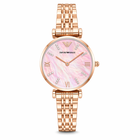 Emporio Armani Minimal Pink Mother-of-Pearl Dial Watch – Rose Gold Case Stainless Steel Bracelet