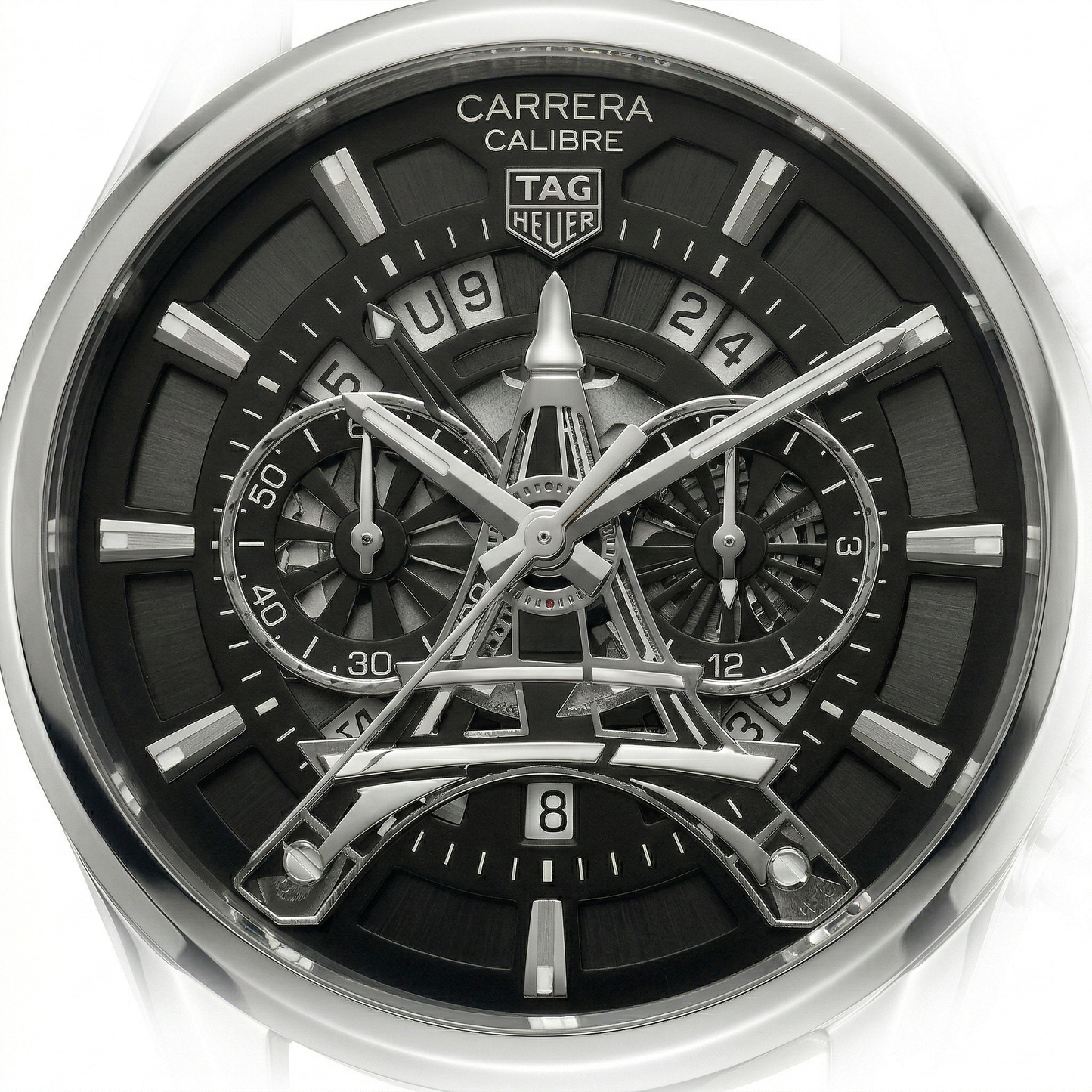 Tag Heuer Eiffel Tower Chronograph Silver Case Black Leather