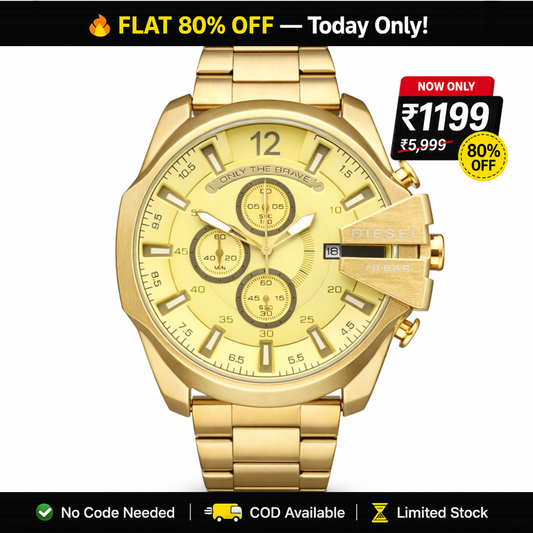 Diesel only the brave Diesel Oversized Chronograph Gold Dial – Gold Stainless Steel Bracelet