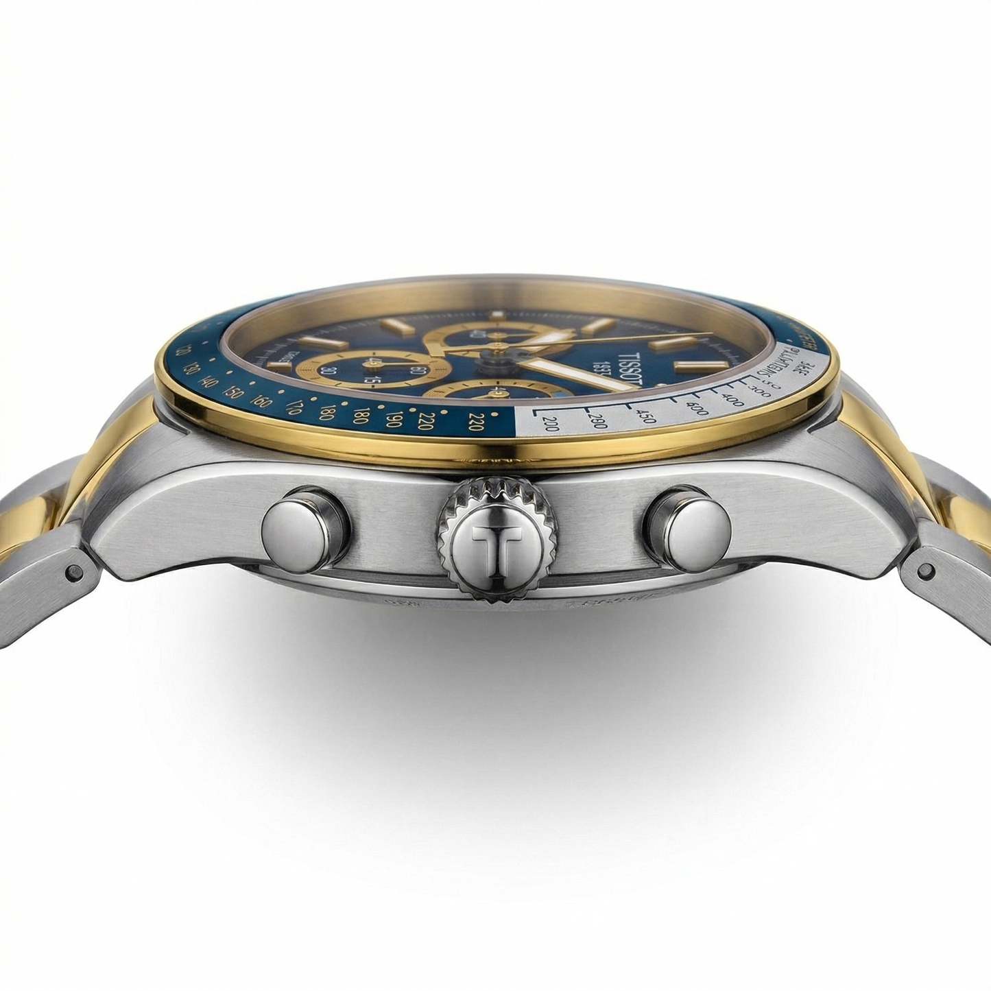 Tissot Chronograph Blue Dial Silver Case Two-Tone Steel Bracelet