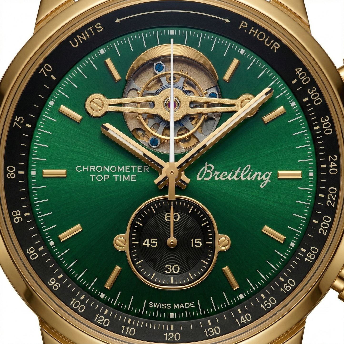 Breitling Top Time B21 Chronograph Tourbillon Green Dial Gold-Tone Bracelet