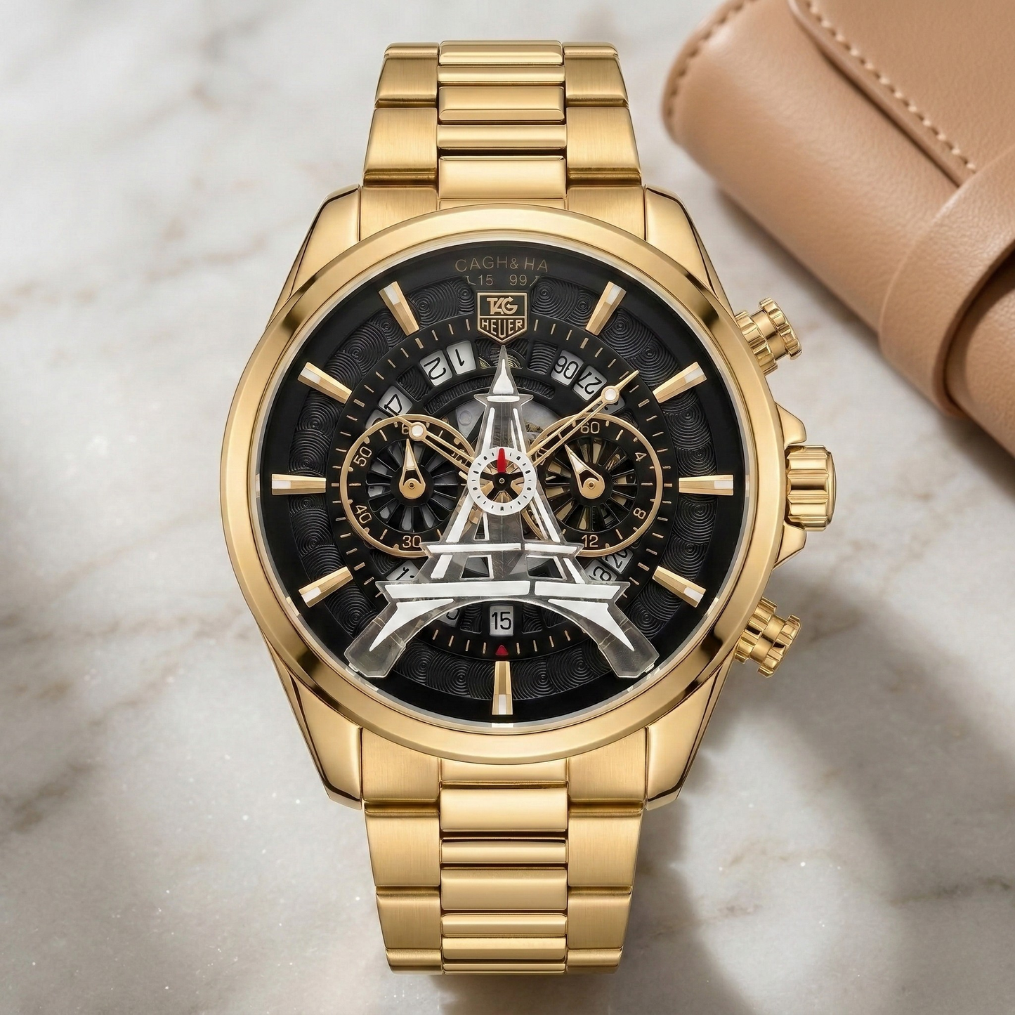 Tag Heuer Carrera Eiffel Tower Edition Black Dial Steel & Rose Gold Bracelet