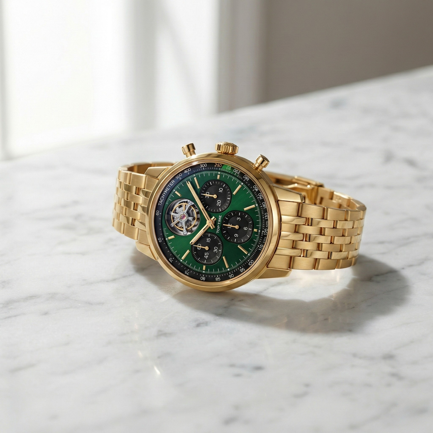 Breitling Top Time B21 Chronograph Tourbillon Green Dial Gold-Tone Bracelet