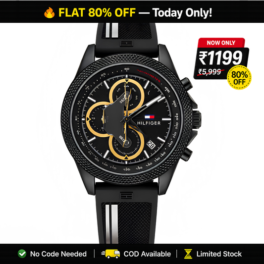 Tommy Hilfiger Sport Chronograph Black Silicone Strap Watch