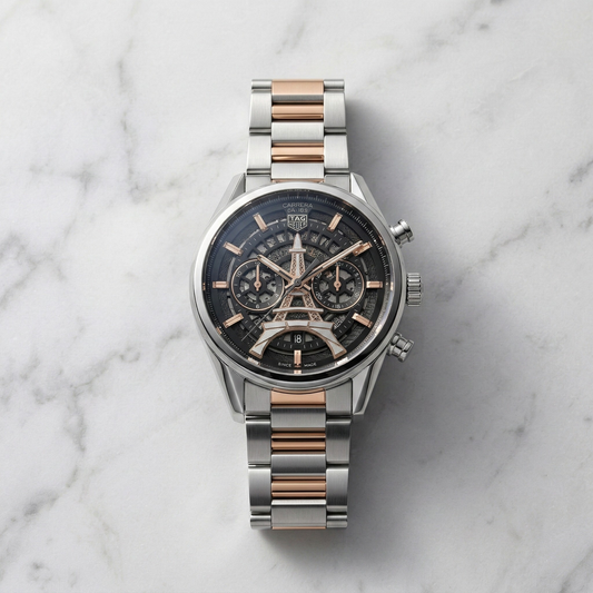 Tag Heuer Eiffel Tower Edition Skeleton Dial Gold Case Metal Bracelet Watch
