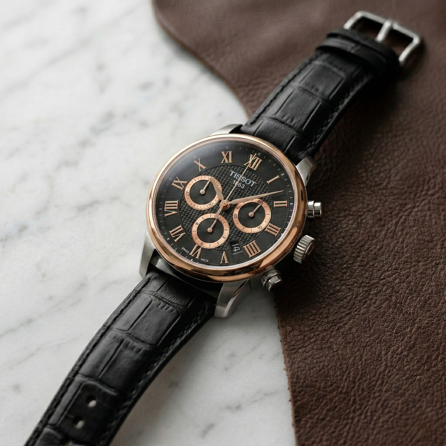 Tissot Chemin 1853 – Black Dial Rose Gold Chronograph Leather