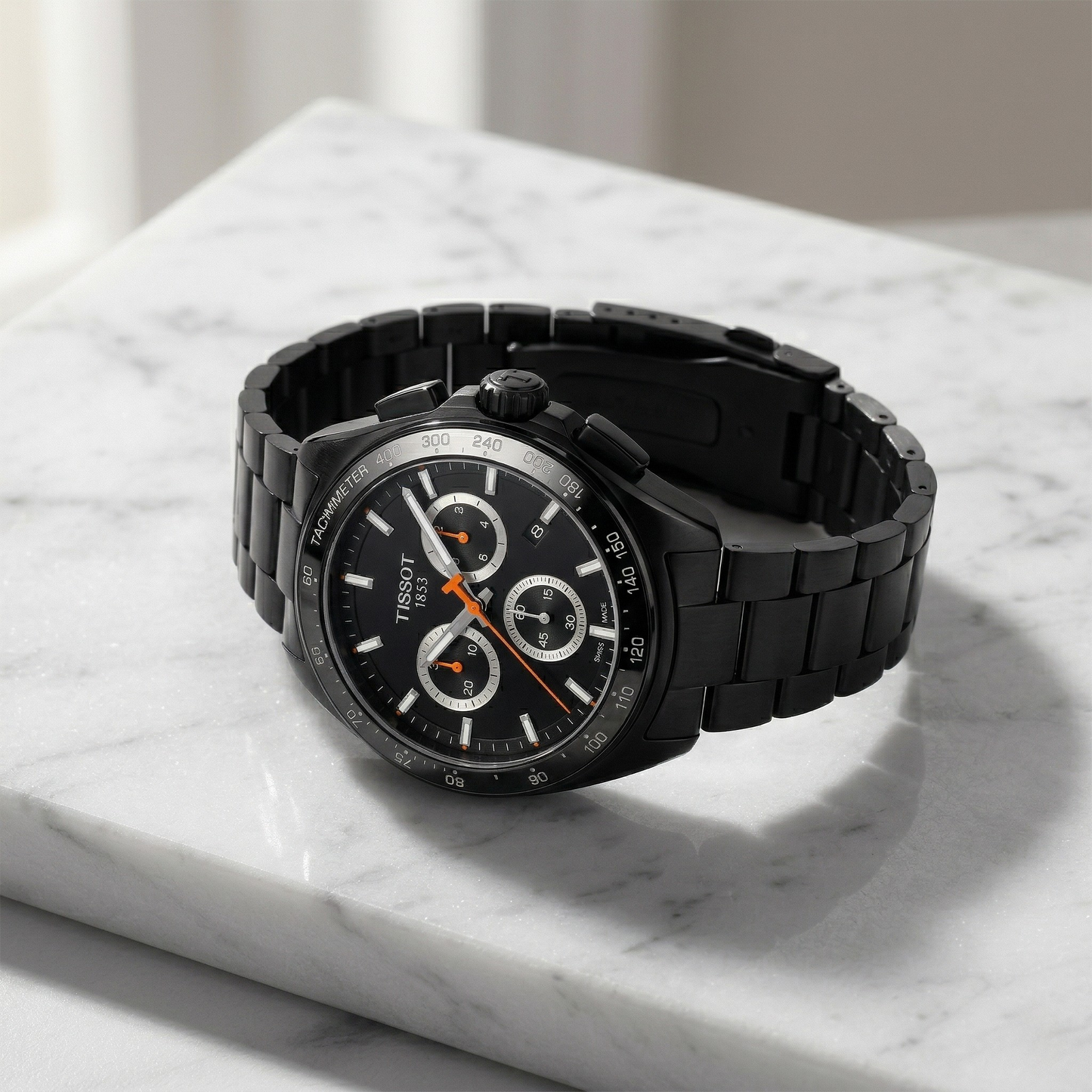 Tissot Chronograph Tonneau Black Dial Black Steel Bracelet