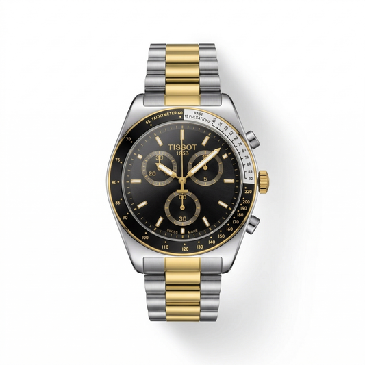 Tissot Chronograph Classic Black Dial Silver-Gold Two-Tone Stainless Steel Bracelet