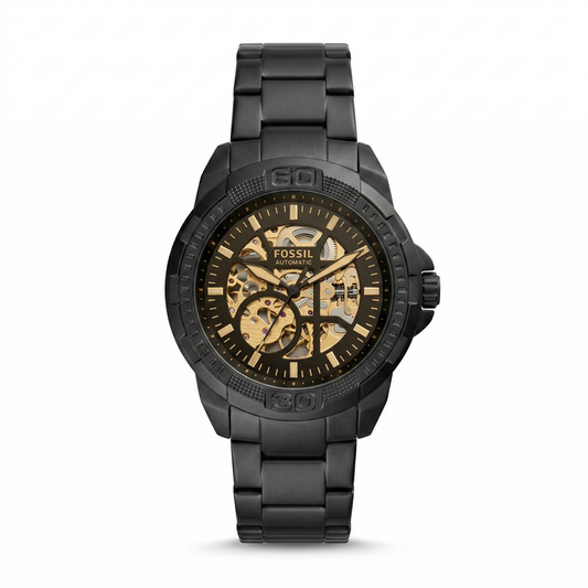 Fossil Bronson Automatic Black Case Black Metal Bracelet