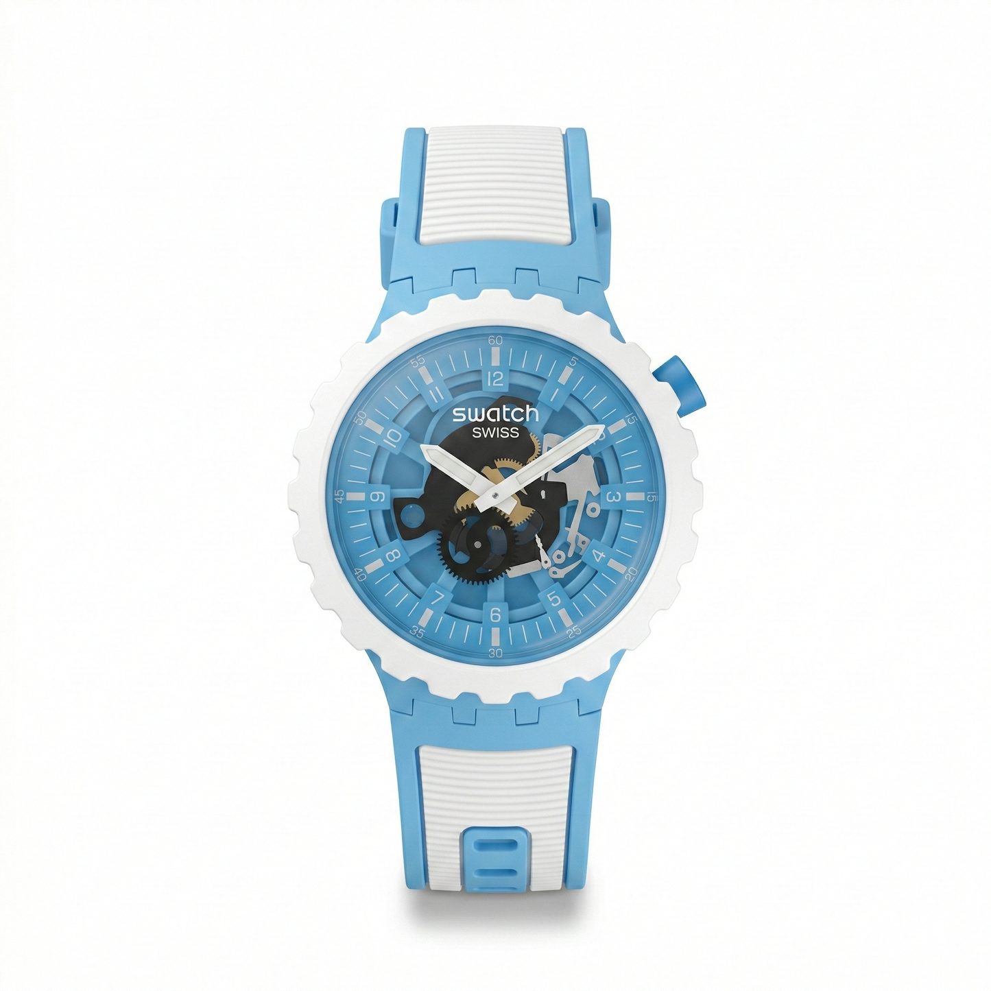 Swatch Big Bold Sky Blue – White Case Silicone Strap