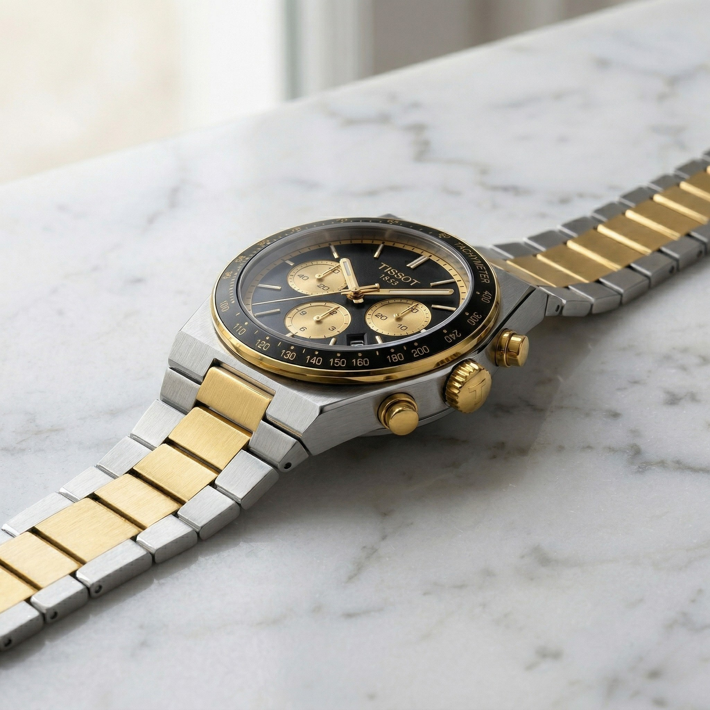 Tissot Chronograph Classic Black Dial Silver-Gold Two-Tone Stainless Steel Bracelet