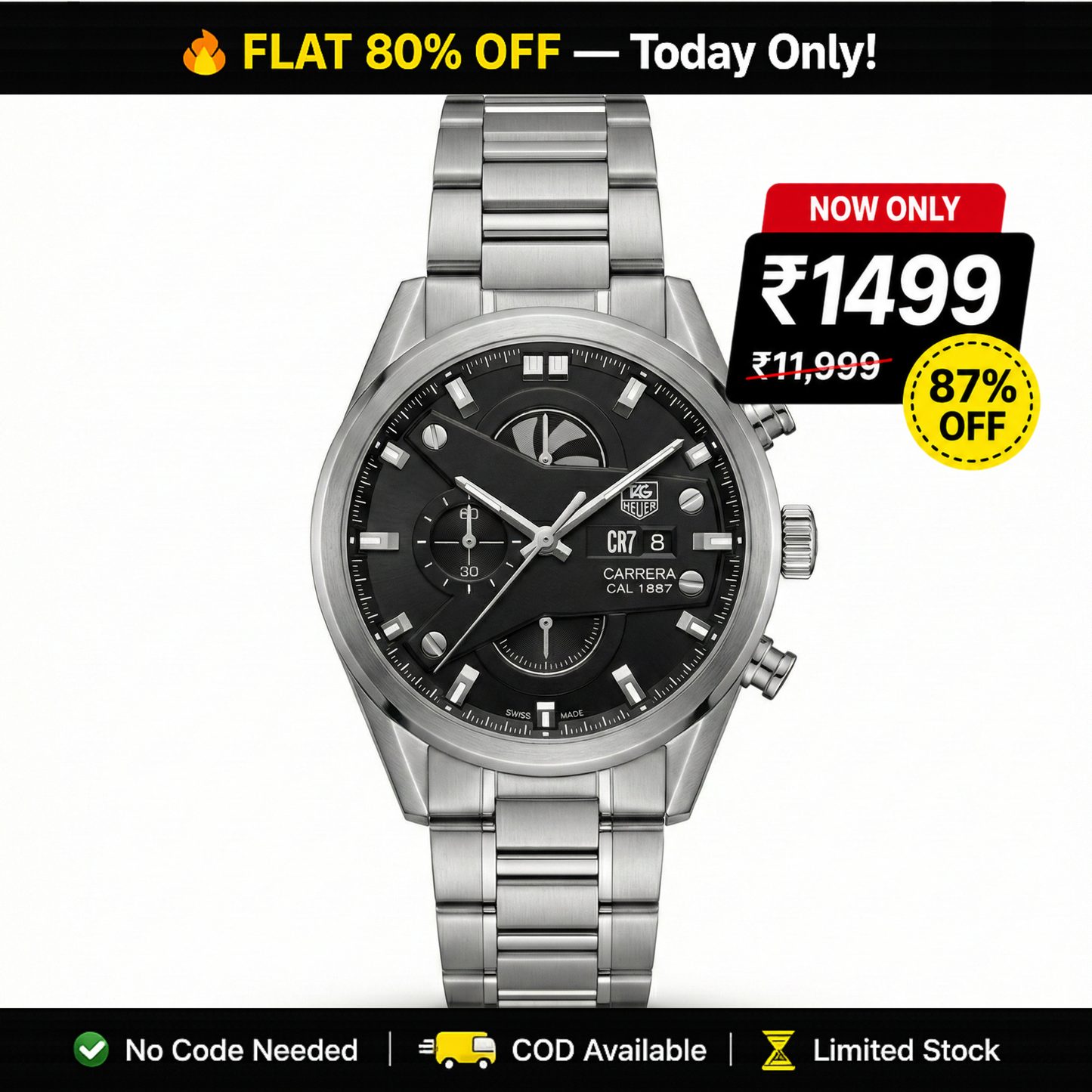 Tag Heuer CR7 G4BC Chronograph – Steel Black Dial