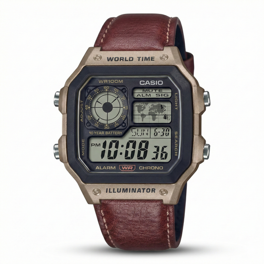 Casio Illuminator World Time – Bronze Case Brown Leather
