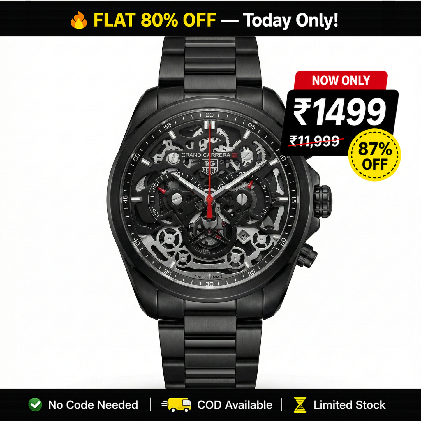 Tag Heuer CR7 B1B2 Skeleton Chronograph – Black Steel