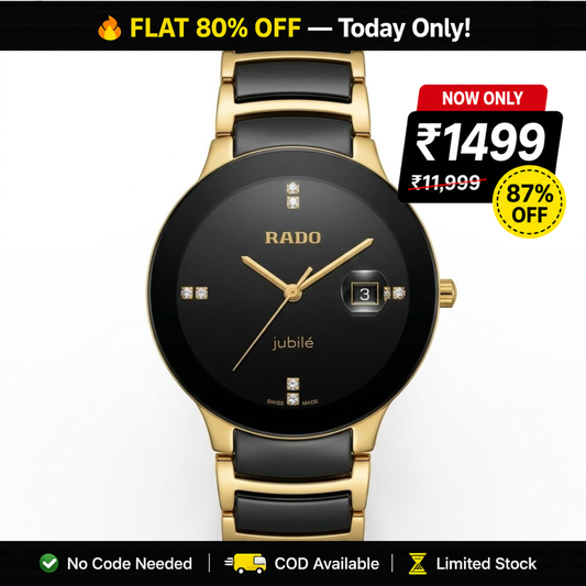Rado Jubile Round Black Dial Gold Case Ceramic Bracelet Watch