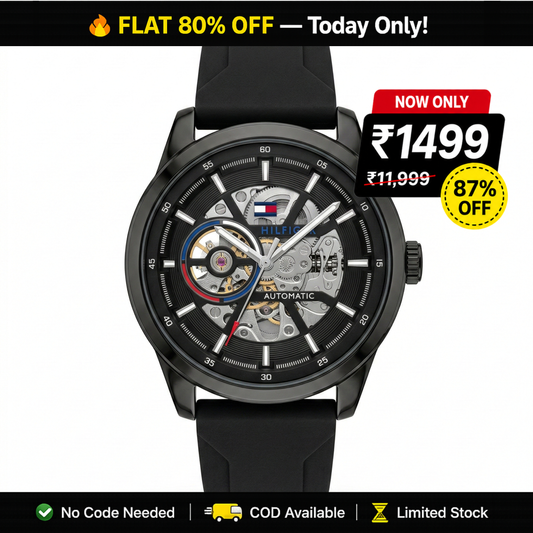 Tommy Hilfiger Automatic Skeleton Black Case Black Silicone Strap