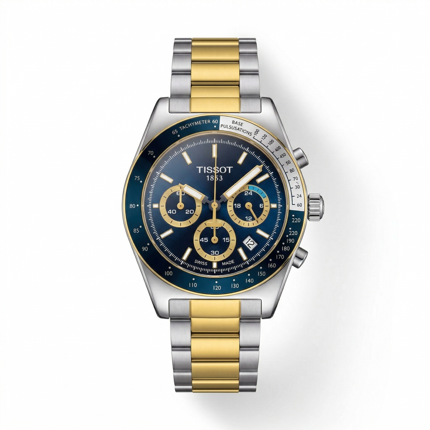 Tissot Chronograph Blue Dial Silver Case Two-Tone Steel Bracelet