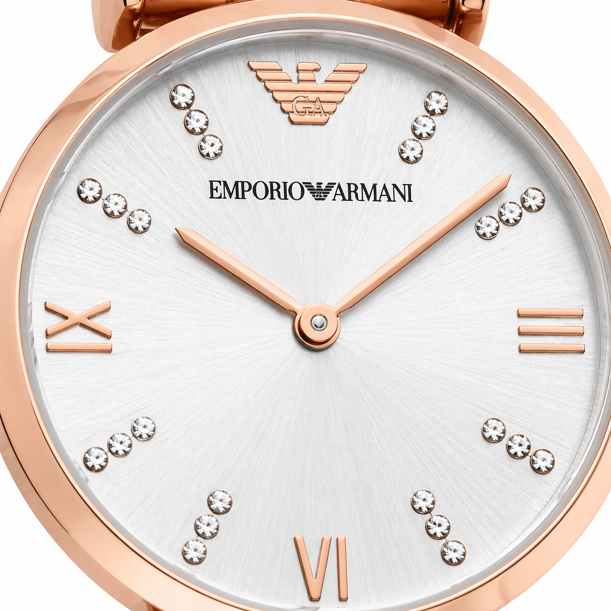 Emporio Armani Minimal Crystal Dial Watch – Rose Gold Case Stainless Steel Bracelet