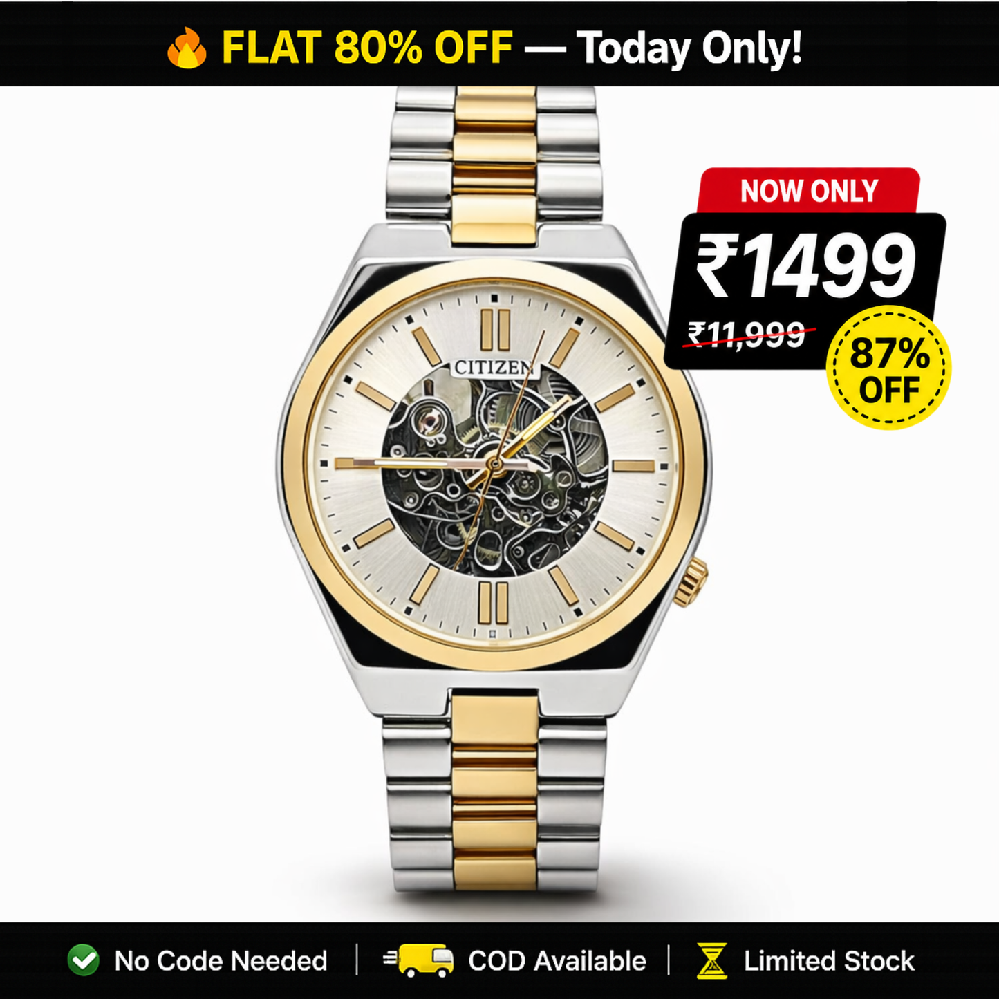 Citizen Open-Heart Skeleton Two-Tone Gold Steel Watch