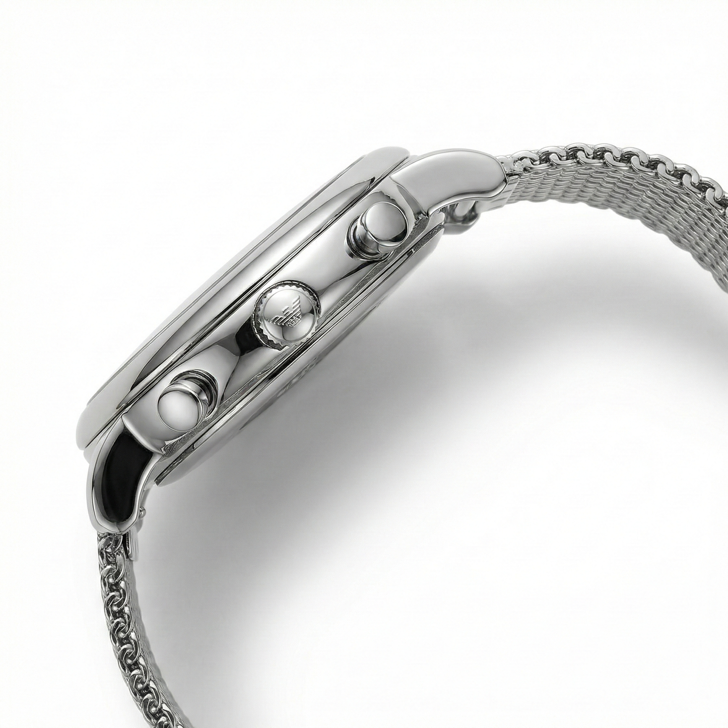 Emporio Armani Silver Mesh Chronograph – Black Dial